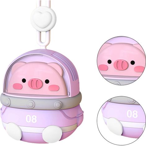 Ventilateur de cou portable rechargeable USB, motif animal mignon, 3 vitesses, petit ventilateur électrique violet