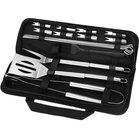 Ensemble d'Outils De Barbecue, 16PCS Barbecue Ustensiles en Acier Inoxydable pour Grillade avec Boîte de Rangement/Spatule/Fourchette/Pince/Brochettes et Pinceau pour Extérieur/Camping/Jardin