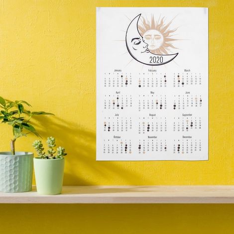50x70cm Schlichter Hängekalender 2020 aus Stoff, Wandkalender für Zuhause, Hintergrunddekoration, Mondgesicht (1/5)