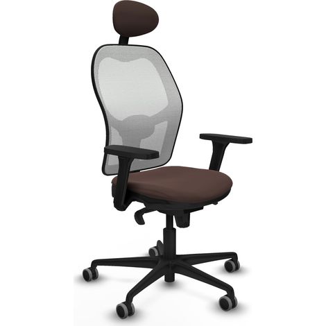 Jorquera sincro malla blanca similpiel marrón oscuro brazos 3D base nailon cabecero fijo ruedas 65mm engomada (1/5)