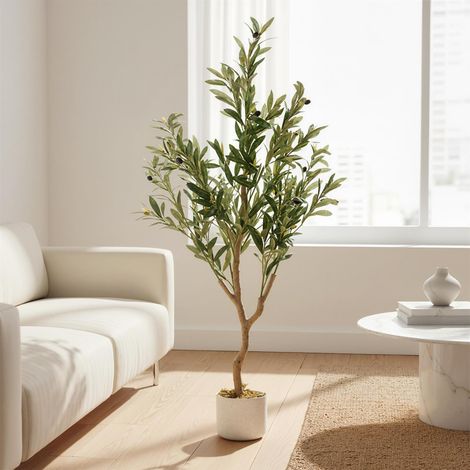 Olivier artificiel Garvee 120 cm 20 olives jardinière blanche décoration salon maison bureau