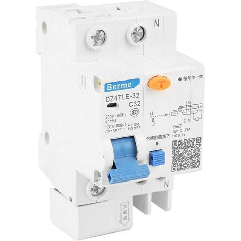 Interruttore differenziale Crezuo DZ47LE-32 32A 1P + N C32 30mA 230V, protezione da sovraccarico, dispersione e cortocircuito multiplo.-Crezuo