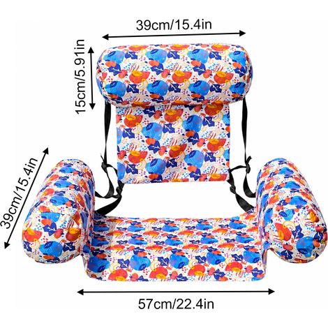 (Bleu) Fauteuil gonflable de piscine avec appui-tête, accoudoirs et sangles réglables, adapté aux piscines et aux plages. (1/3)