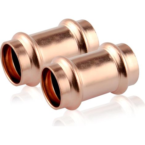Lot de 2 raccords à sertir en cuivre, 22 mm, manchons coulissants en cuivre pour eau potable et systèmes de chauffage, manchon de pressage pour tube de diamètre extérieur de 22 mm, pour sertissage en (1/5)