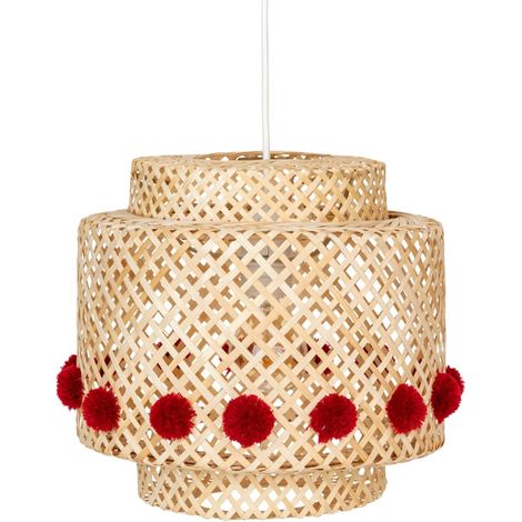 Suspension en bambou diam 28cm avec pompons (1/5)