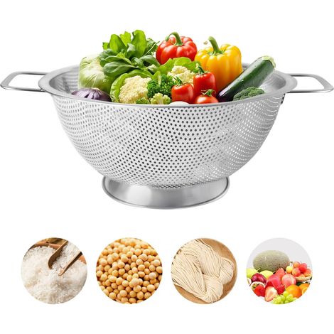Passoire de Cuisine, Inox Tamis de avec Poignées, Passoire à Pâtes en Inox, pour Légumes Et Fruits Egouttoir Pâtes Riz, Diamètre Intérieur 22,5 cm Et Profondeur de 9,9 cm (1/5)