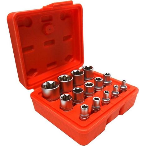 Set Chiavi Bussole Torx Attacco 1/4 3/8" 1/2" Chiave 14 Pz Bussola Da 4 A 24 Mm