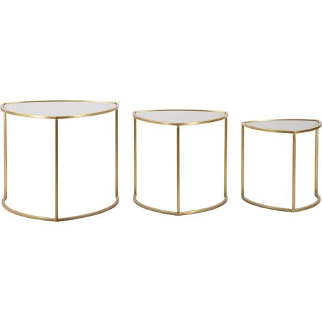 Tavolinetti Triangle in ferro e vetro dorato — set 3 pezzi Ø 60x50, Ø 50x45, Ø 40x40 cm