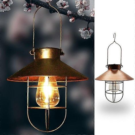 Lanterne solaire rétro en métal, lampe suspendue d'extérieur pour jardin, cour, patio ou véranda - Bronze
