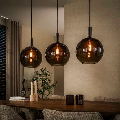Suspension vintage cuisine 3 globes verre brun NOVA (1/5)