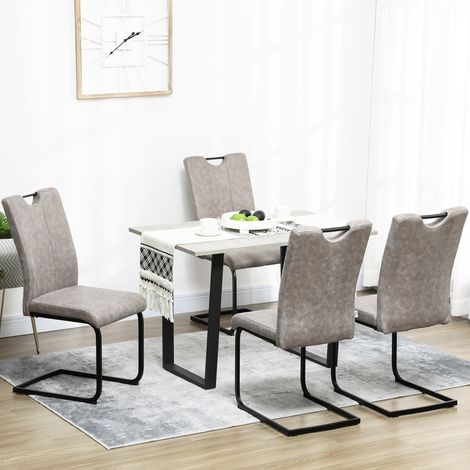 Lot de 4 chaises de salle à manger revêtement microfibre avec pieds luge en acier et poignée 43 x 58,5 x 99,5 cm gris (1/5)