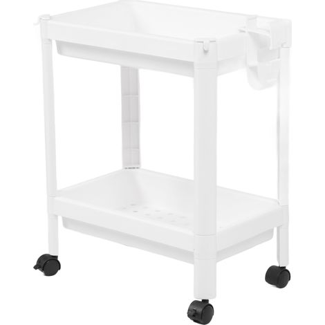 Lot de 2 étagères tour blanches en plastique pour salle de bain, rangement autoportant multifonctionnel avec roulettes, idéal pour chambre, cuisine (1/5)
