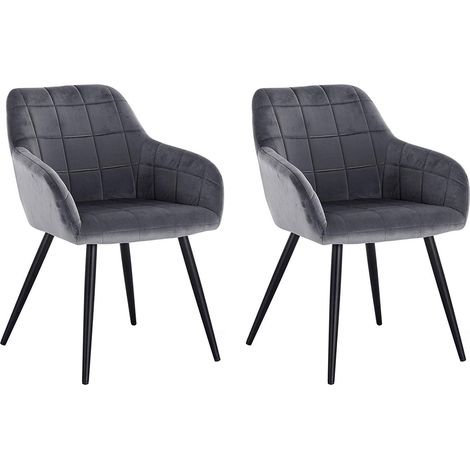 Woltu – Lot de 2 chaises de salle à manger avec accoudoirs – Siège en velours rembourré – Pieds en métal – Hauteur 81cm – Gris foncé (1/4)