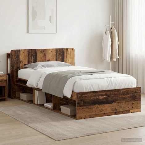 Cadre de lit avec rangement en bois d’ingénierie, bois ancien, 75 x 190 cm - PANGIVO (1/5)