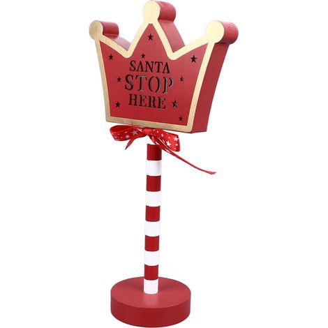 Weihnachtsdekoration „Stop here“ aus Metall und Massivholz mit LED, die den Weihnachtsmann darstellt, für den Weihnachtsbaum (15,5 x 8,5 x 30,5 cm). (1/5)