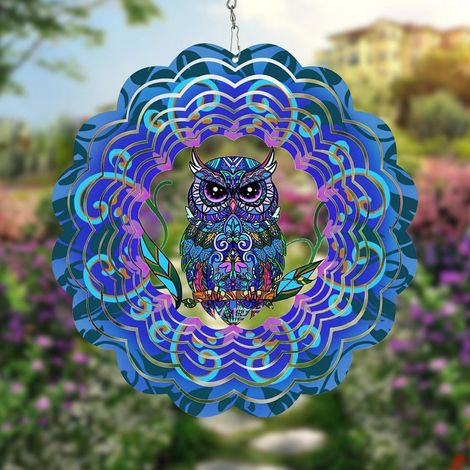 3D Metall Windspiel Eule für Garten & Balkon, Edelstahl, wetterfest
