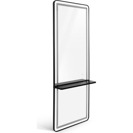 BarberPub Wandspiegel mit Beleuchtung, Ganzkörperspiegel mit Aluminiumrahmen, Großer Spiegel mit Ablage, Touch-Schalter, 3 Lichtfarben Dimmbar, J6271(Schwarz)