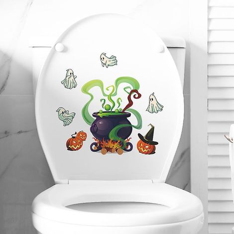 2pcs Autocollant De Toilette Citrouille Sorcire Cartoon, Sticker Mural Drle Pour Wc, Salle De Bain, Cuisine, Pvc (1/5)