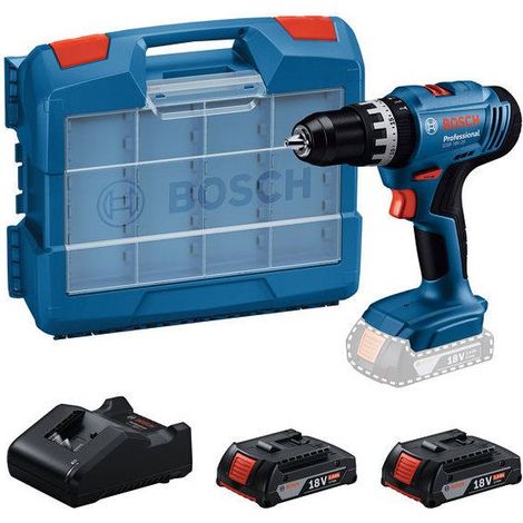 Taladro percutor inalámbrico BOSCH PROFESSIONAL - GSB 18V-25 - 2 baterías GBA 2,0Ah + cargador GAL 18V-20 + 63 accesorios