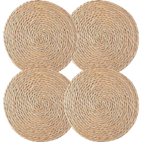 Ensemble de 4 sets de table ronds tissés, style bohème champêtre, pour la décoration de table intérieure et extérieure (1/2)
