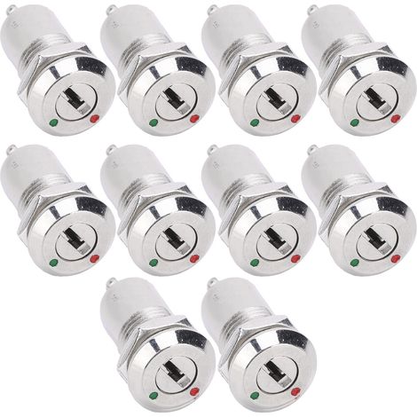 10 interrupteurs à clé en métal ONOFF avec verrouillage électrique en acier inoxydable et écrou de clé 12 mm AC DC 220 V (à simple traction) (1/5)