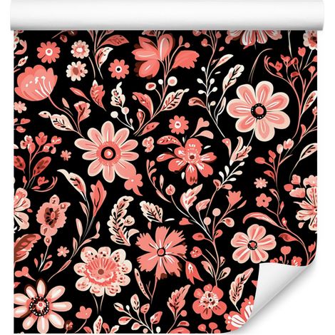 Papier peint à motifs floraux bordeaux, rouges et noirs pour salon et chambre 50x1000 (1/5)
