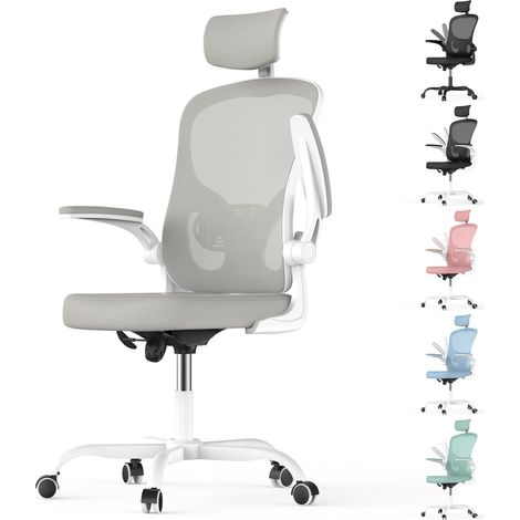 Chaise de bureau ergonomique - Inclinaison 90-120° - accoudoirs rabattables à 90° - réglable en hauteur 10 cm - Pivotant 360° - Charge 150KG - Gris