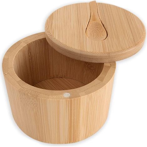 Boîte à sel, récipient à couvercle magnétique pivotant avec petite cuillère en bois, boîte de rangement pour épices, herbes aromatiques, poivre ou petits objets.
