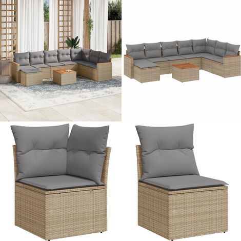9-tlg. Garten-Sofagarnitur mit Kissen Beige Poly Rattan - Gartenmöbel - Esszimmergarnituren - Outdoor-Lounge - Rattanmöbel - Gartenset - Home & Living (1/5)