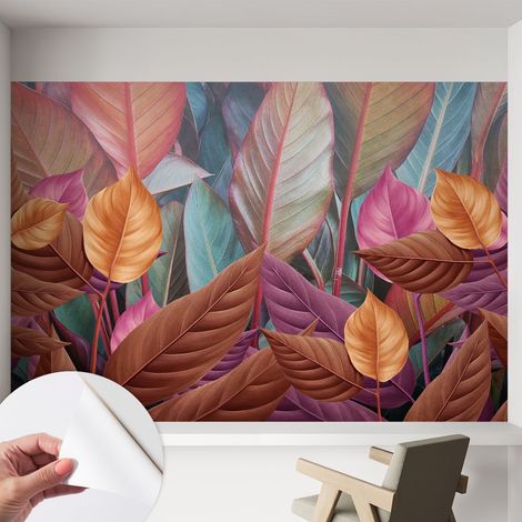 Fotomurale adesivo stickers - per camera da letto - per corridoio - decorazione casa moderna Foglie colorate 152x104 cm (1/5)