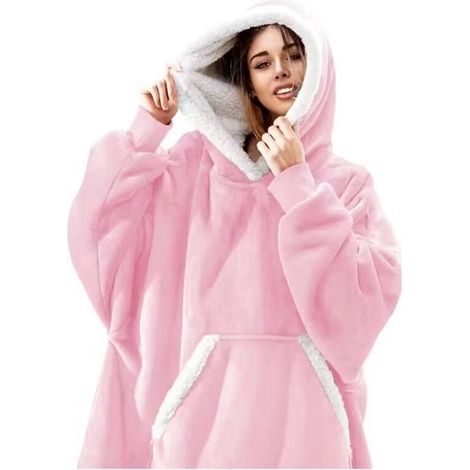 Couverture à capuche et manches longues, unisexe, idéale pour le canapé ou devant la télévision, 120 x 90 cm. Rose (1/4)