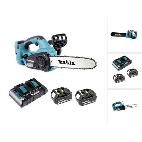 Makita DUC 302 Z Motosega a batteria 2 x 18 V = 36 V Solo + 2x Batterie 5,0 Ah + Caricabatterie doppio DC 18 RD