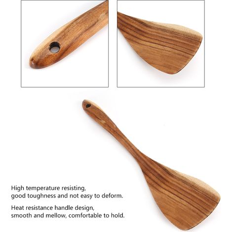 Spatule en bois naturel, pelle à frire, ustensile de cuisine (31,5 x 7,5 cm) (1/5)