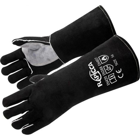 Lichtbogenschweißhandschuhe aus Leder, 40,6 cm (16 Zoll), hitze- und feuerbeständig, für Backofen, Grill, Kamin, Ofenhandschuhe, WIG-Schweißstation usw., schwarz. (1/2)