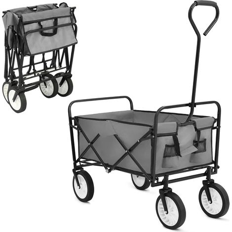 TLGREEN Bollerwagen Faltbar Handwagen Gartenwagen Strandwagen, Transportwagen, 2 Netztaschen, Belastung 80kg, Klappbar, Outdoor, Strand, Camping, Einkaufen (Grau.)