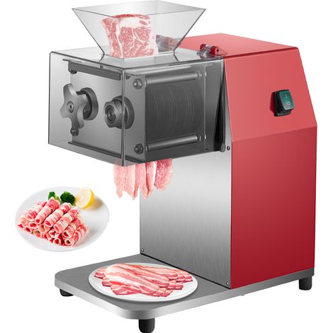 VEVOR Cortadora de Carne Comercial 250 kg/H 850 W Cortadora de Carne Electrica de Acero Inoxidable Grosor 3,5 mm Máquina Cortadora de Carne y Verduras Rojo para Restaurantes Carnicerías Supermercados