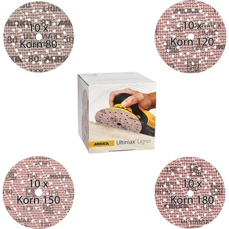 Mirka Ultimax Ligno Klettschleifscheiben Ø 125 mm, Mix-Pack 80/120/150/180, je 10 Stk, 40 Stk, für Exzenterschleifer (1/5)