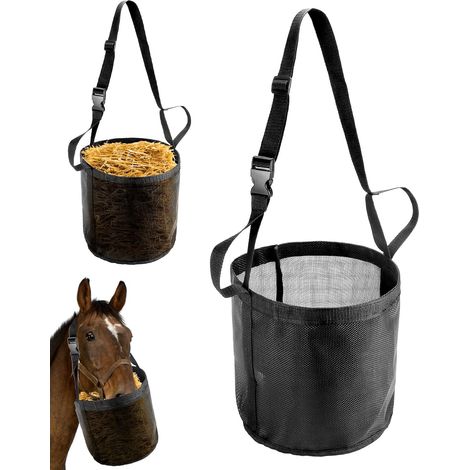 2 sacs d'alimentation pour cheval pour céréales - Distributeur de céréales en maille durable avec sangle ajustable, Sac de nourriture pour cheval avec coussin confortable pour le cou et le museau (1/4)