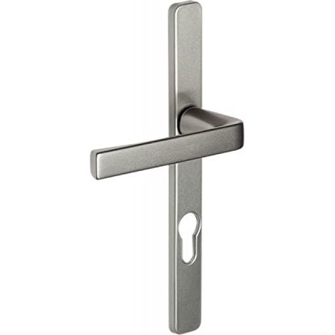 Set de Poignée de Porte Vitrée sur Plaque Étroite 24mm KAZA - Clé I pour Porte d'Entrée/Cave/Abris de Jardin à Cylindre - Entraxe 195 mm - en Aluminium - Finition Argent (1/2)