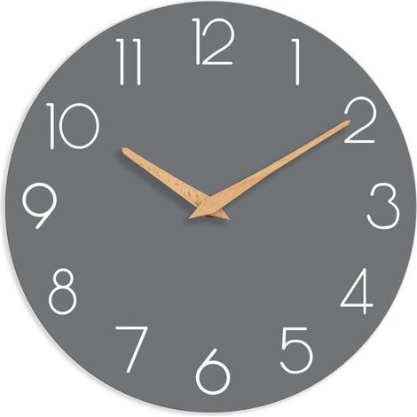1 Horloge murale, bois, 25 cm, mécanisme quartz silencieux, sans tic-tac, pour chambre salon bureau hôtel (1/4)