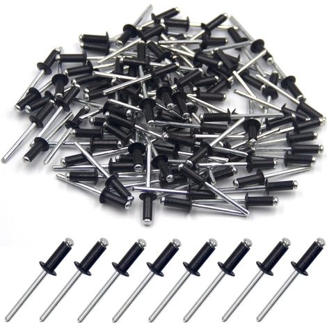 100 Stück Aluminium-Blindnieten 4,8 x 12 mm, offene Endnieten, Popnieten, 100 Stück (schwarz) (1/5)