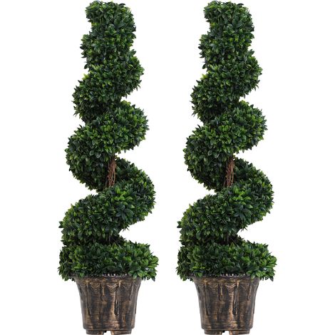 Outsunny Set 2 Piante Artificiali di Bosso con Vaso Ø32x120 cm Verde