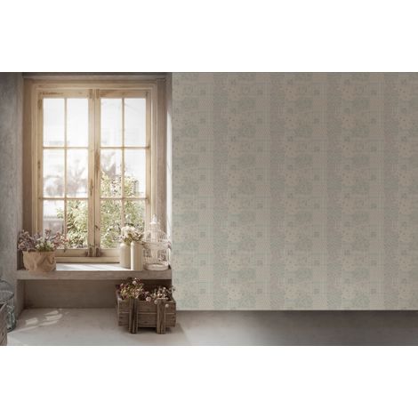papier peint fleurs bleu clair, gris et blanc - Livingwalls (1/5)