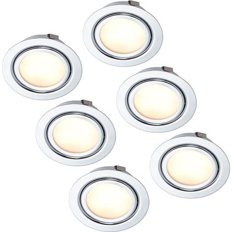 Lot de 6 Spot LED fin encastrable pour meuble - Entièrement en métal - 230V - Chrome brillant - Compatible avec boîtier encastré - Diamètre 60mm - Blanc neutre (1/5)