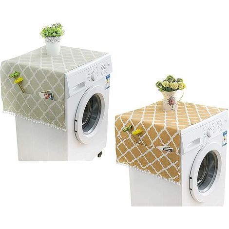 2 Pièces Housse de Réfrigérateur, Housse de Protection pour Réfrigérateur, Couvercle Anti-Poussière pour Machine à Laver, avec Poches de Rangement Latérales, pour Réfrigérateur, Lave-Linge (1/5)