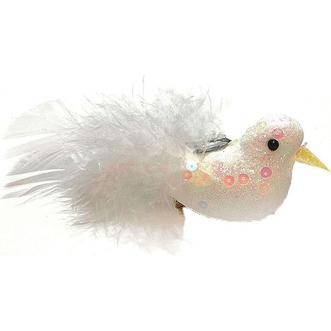 Decorazione per albero di natale set6 uccellini con piume bianche rosa con pinza palline sfere vetrine particolari (1/3)