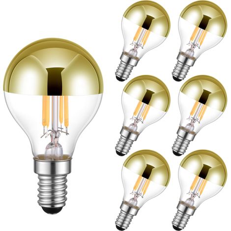 Lot de 6 ampoules miroir G45 Ampoule LED ，E14 Ampoule Edison remplace 40 W, 4 W, 240 lumens, 2 700 K, blanc chaud, ampoule LED à filament, sans obscurcissement, or