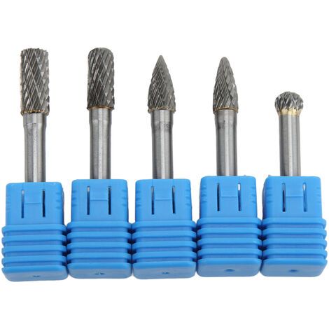Juego de 5 fresas rotativas de carburo de tungsteno de doble filo de 6 x 8 mm para pulir, rectificar, grabar y taladrar (ACDFG) (1/5)