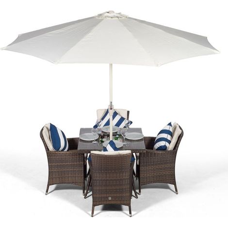Savannah Square 4 Seater Patio Dining Set with Ice Bucket Drinks Cooler - Brown (1/5)