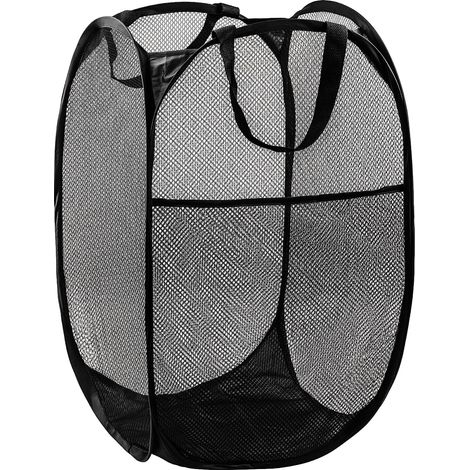 Cesto de ropa plegable de malla de una pieza, diseño compacto ideal para el hogar, residencias estudiantiles, viajes y almacenamiento - Negro